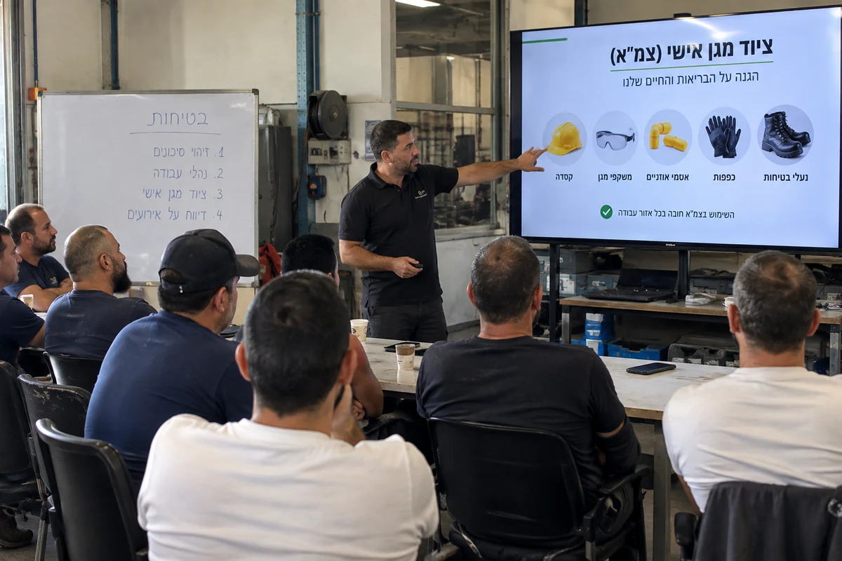 הדרכת בטיחות לעובדים בשטח — הדרכה מותאמת לסביבת הייצור עם תיעוד נוכחות
